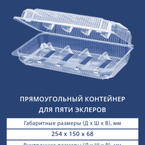 ПРЯМОУГОЛЬНЫЙ КОНТЕЙНЕР ДЛЯ ПЯТИ ЭКЛЕРОВ 1125