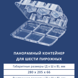 Панорамный двустворчатый контейнер для шести пирожных 1266