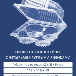 КВАДРАТНЫЙ КОНТЕЙНЕР С ЧЕТЫРЬМЯ КРУГЛЫМИ ЯЧЕЙКАМИ 1403