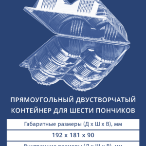 ПРЯМОУГОЛЬНЫЙ ДВУСТВОРЧАТЫЙ КОНТЕЙНЕР ДЛЯ 6 ПОНЧИКОВ 1606